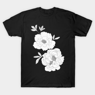 Black Peony Pattern T-Shirt